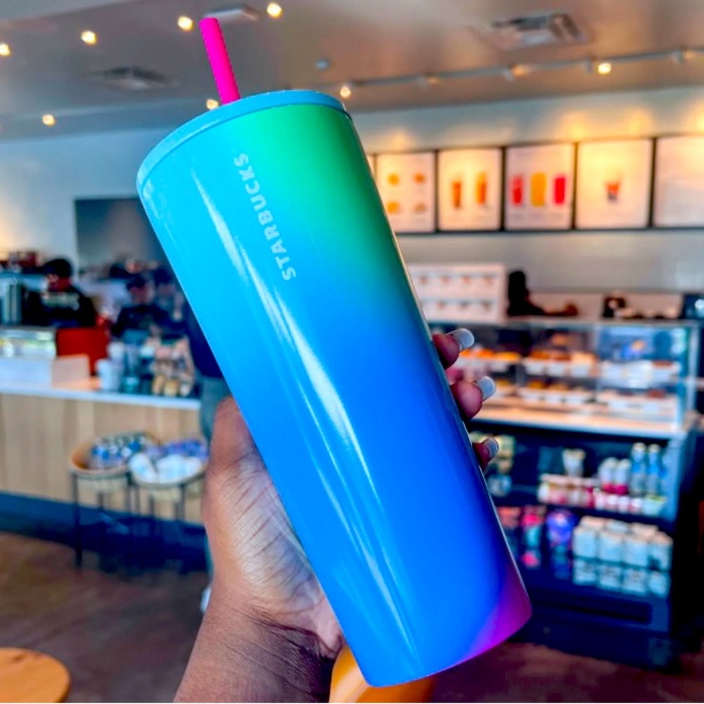 Starbucks Ombre Technicolor Paint Stainless Steel Cold Cup Tumbler 24oz New 2023